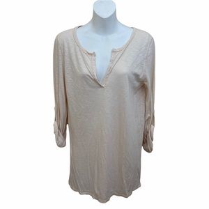 Lucky Brand Top Long Sleeve Split Neck line Bohemian Ivory